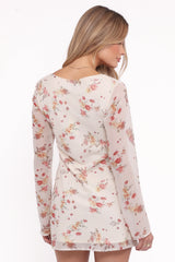 Everlyn Long Sleeve Mini Dress - Cream Floral