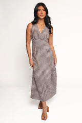 Queenie Midi Dress - Brown Gingham