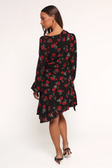 Mariska Long Sleeve Mini Dress - Rose Print