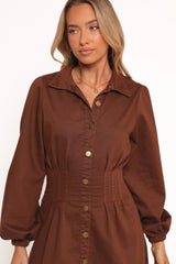 Phoenix Long Sleeve Mini Dress - Brown Denim