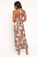 Warner Halter Dress - Cream/Brown
