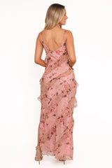 Ciao Ruffles Maxi Dress - Pale Pink Floral