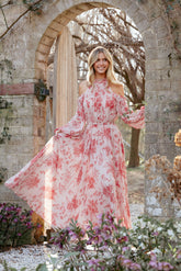 Hilary Pleated Maxi Dress - Red Floral