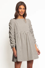 Micaela Long Sleeve Mini Dress - Black Gingham
