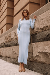 Mattie Long Sleeve Maxi Dress - Blue Grey