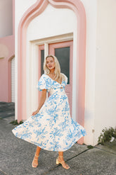 Dominique Midi Dress - Blue Floral Print
