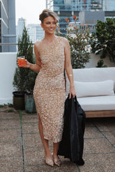 Kiki One Shoulder Midi Dress - Gold