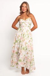 Marta Strapless Midi Dress - Pink Floral