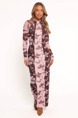 Bellatrix Spliced Maxi Dress - Pink Brown Floral
