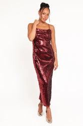 Karley Sequin Maxi Dress - Burgundy