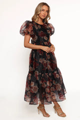 Elspeth Midi Dress - Black Floral