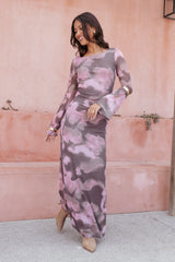 Pandora Long Sleeve Maxi Dress - Pink/Brown Print