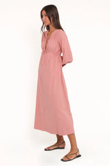 Riven Long Sleeve Maxi Dress - Pink