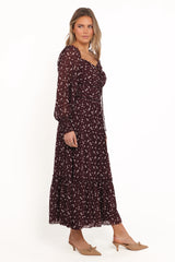 Keziah Long Sleeve Maxi Dress - Burgundy Floral