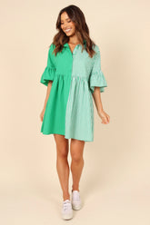 Didi Frill Mini Dress - Green Stripe