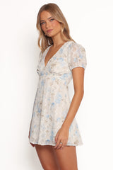 Marisol Mini Dress - Cream Blue Floral