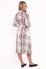 Lira Long Sleeve Midi Dress - Brown Print