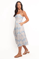 Cathy Midi Dress - Blue/White