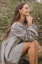 Micaela Long Sleeve Mini Dress - Black Gingham