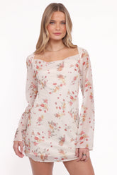 Everlyn Long Sleeve Mini Dress - Cream Floral