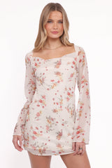 Everlyn Long Sleeve Mini Dress - Cream Floral