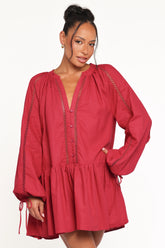 Hart Long Sleeve Mini Dress - Wine