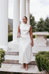 Anabelle Halter Neck Lace Maxi Dress - White