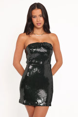 Sadie Strapless Bow Mini Dress - Green Sequin