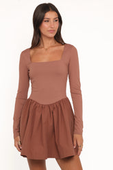 Sheena Long Sleeve Mini Dress - Mocha