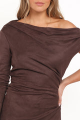 Olympia Off Shoulder Maxi Dress - Chocolate