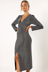 Luminate Long Sleeve Midi Dress - Silver