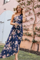Kleo One Shoulder Maxi Dress - Navy Floral