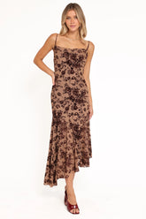 Lolita Midi Dress - Brown Floral