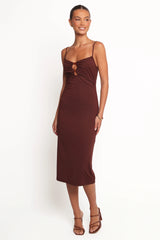 Ashy Midi Dress - Brown