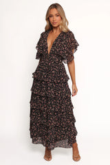 Wendi Ruffle Dress - Black Floral