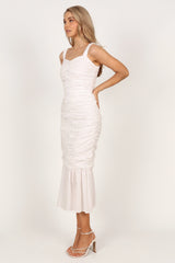 Sierre Ruched Midi Dress - White