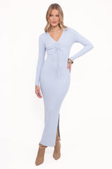 Irene Long Sleeve Midi Dress - Pale Blue