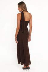 Charly One Shoulder Maxi Dress - Brown
