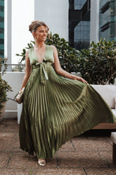Kris Pleated Maxi Dress - Martini Olive