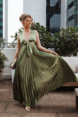 Kris Pleated Maxi Dress - Martini Olive