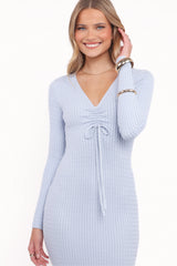 Irene Long Sleeve Midi Dress - Pale Blue