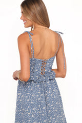 Karie Midi Dress - Blue Floral