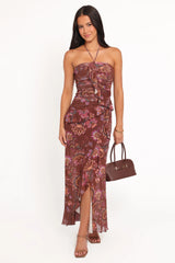 Sorbet Midi Dress - Brown Floral