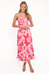 Kenna Strapless Midi Dress - Butterfly Print