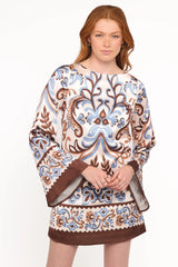 Megan Mini Dress - Ivory Brown Blue