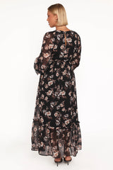Evian Long Sleeve Maxi Dress - Black Floral