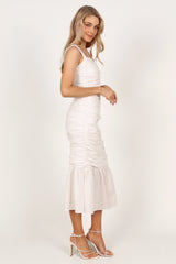 Sierre Ruched Midi Dress - White
