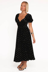 Farryn Maxi Dress - Black/Gold Velvet
