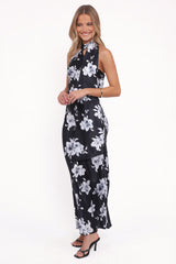 Freida Halter Midi Dress - Black Floral