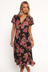Logen Floral Midi Dress - Black Floral